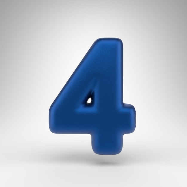 Number 4 on white background. Anodized blue 3D rendered number with matte texture.