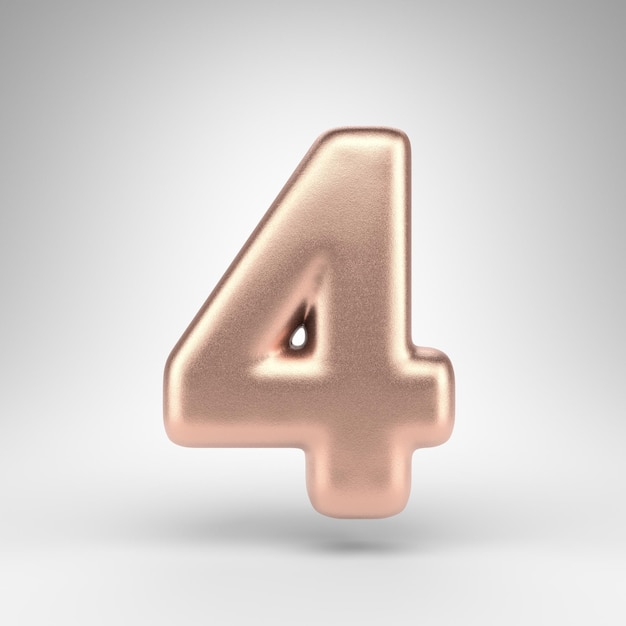 Number 4 on white background. Matte copper 3D rendered number with shiny metallic texture.