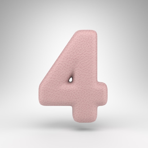 Number 4 on white background. Pink leather 3D rendered number with skin texture.