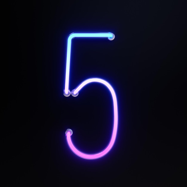 Number 5 Alphabet Neon retro 3d number isolated on a black background 3d illustration