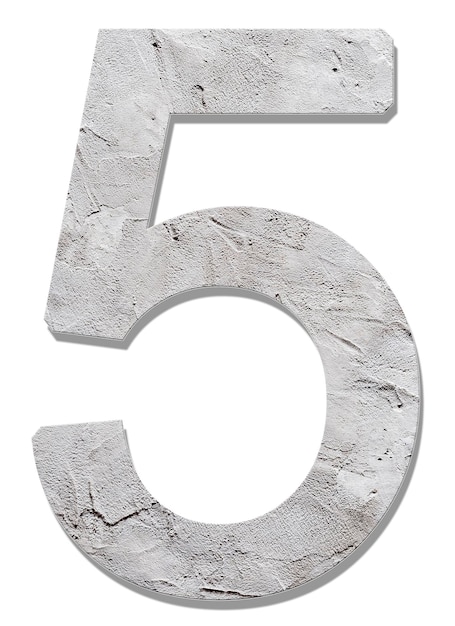 Number 5 with concrete texture on white background