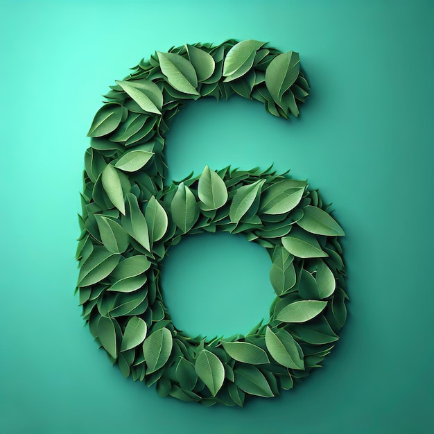 Number 6 on a green background inside it is a variety of green leaves generated Ai