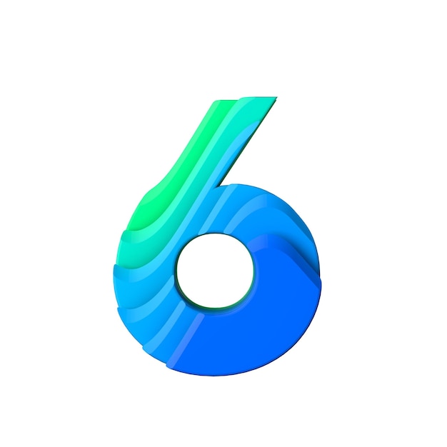 Number 6 Layered wave effect character type 3D Rendering