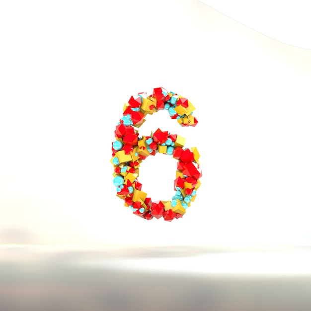 Photo the number 6 made of colorful shapes on a white background