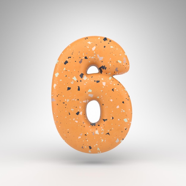 Number 6 on white background. 3D rendered number with orange terrazzo pattern texture.