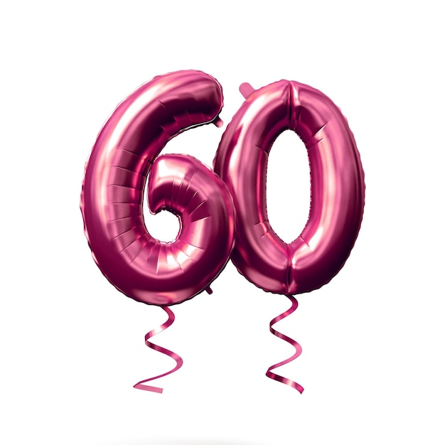 Number 60 rose gold helium balloon isolated on a white background 3D Render