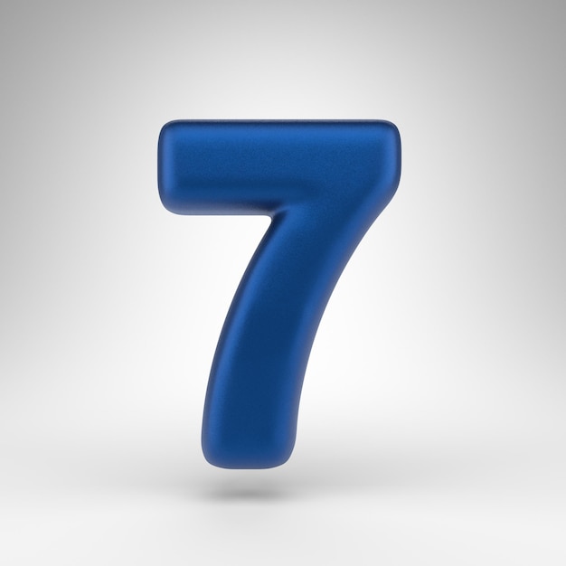 Number 7 on white background. Anodized blue 3D rendered number with matte texture.