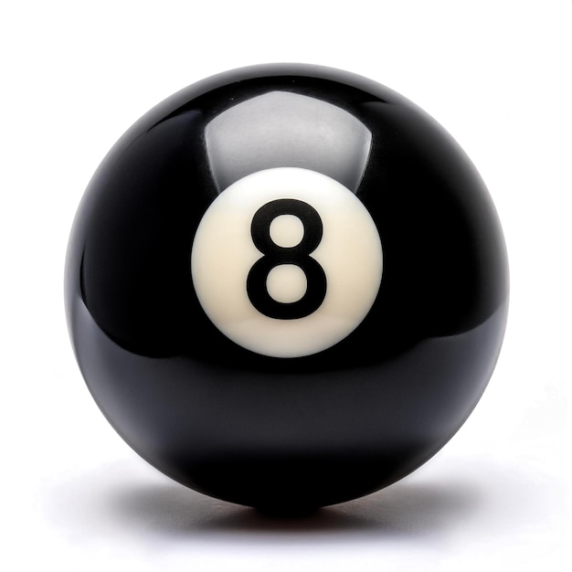 Photo number 8 eight ball the black ball used in pool billiard games and is the last one to be sunk to win the game