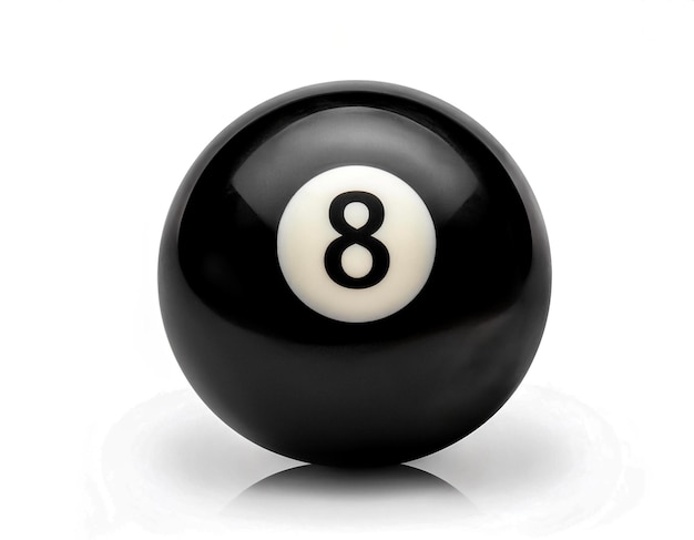 Photo number 8 eight ball the black ball used in pool billiard games and is the last one to be sunk to win the game