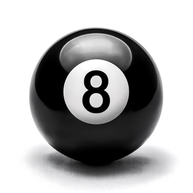 Photo number 8 eight ball the black ball used in pool billiard games and is the last one to be sunk to win the game