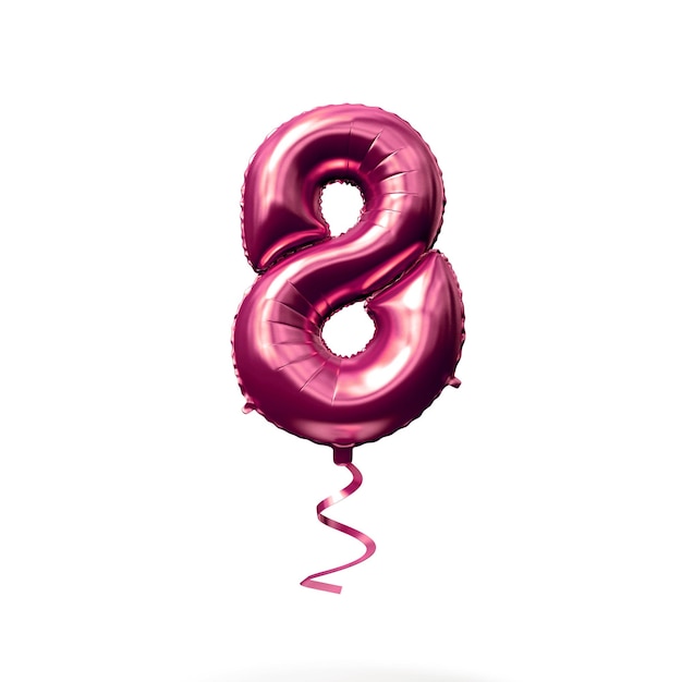 Number 8 rose gold helium balloon isolated on a white background 3D Render