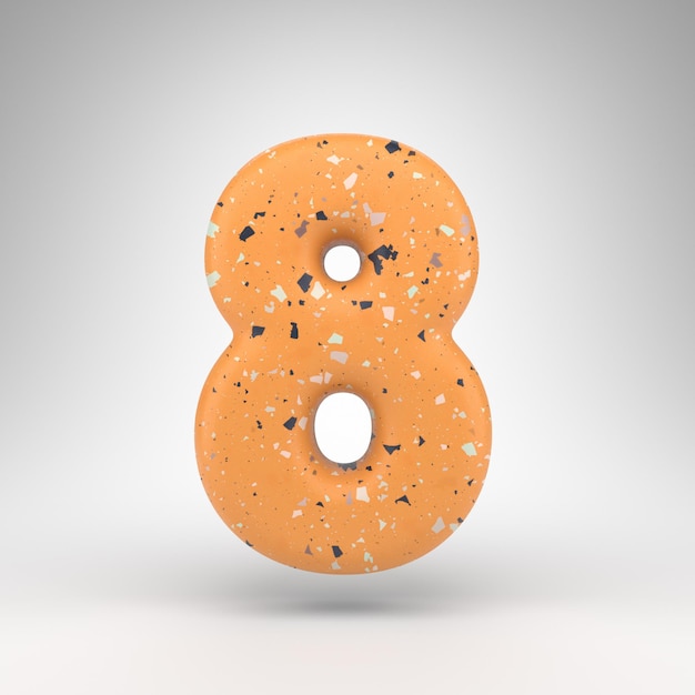 Number 8 on white background. 3D rendered number with orange terrazzo pattern texture.