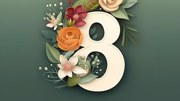 A number 8 with flowers on a green background