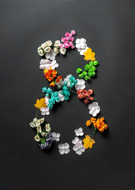 A number eight made of flowers as a symbol of the 8th of march the international women's day