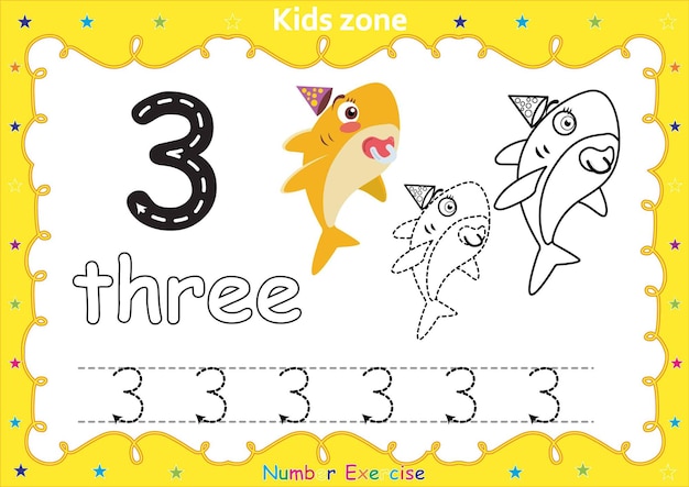 Number exercise with cartoon coloring book kids' illustration