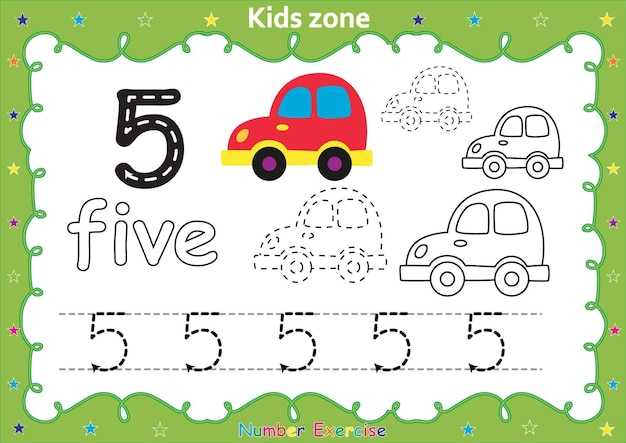 Number exercise with cartoon coloring book kids' illustration