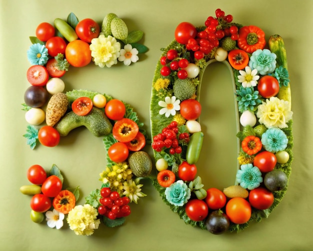 a number of fruits and vegetables are decorated with flowers and fruits