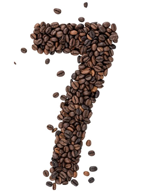 Number made from roasted coffee beans on transparent background