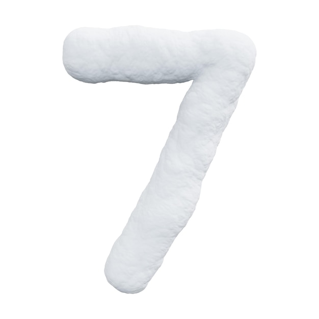 Number seven made of snow Winter font on a white background Realistic 3D render