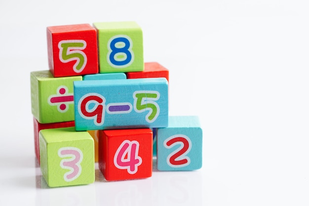 Number wood block cubes for learning Mathematic education math concept