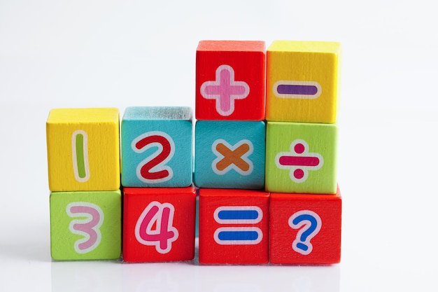 Number wood block cubes for learning Mathematic education math concept