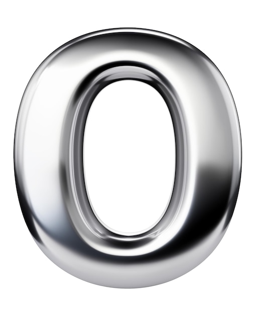 Number zero made of gray chrome metal isolated 3d illustration