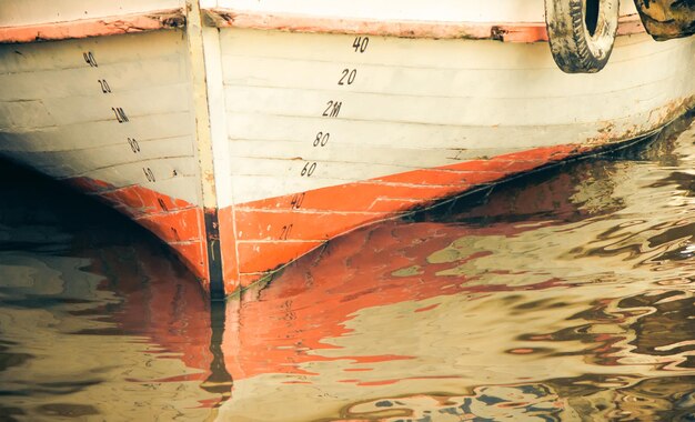 Numbers of waterline markings indicating where the hull of a ship meets the surface of the water