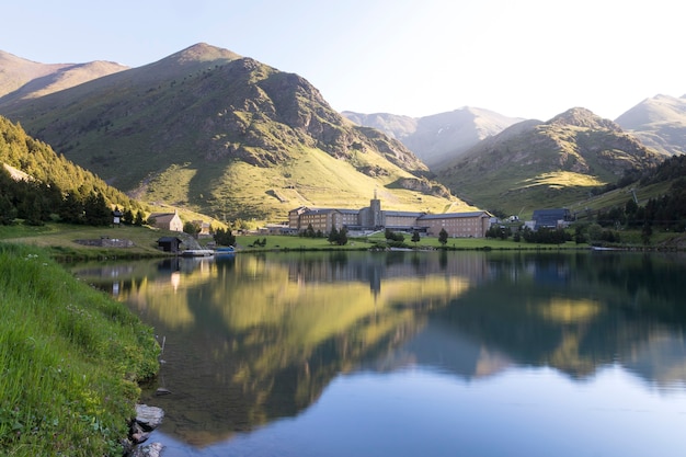 Nuria Valley (Vall de Nuria) during summer sunrise Iconic landscape in Catalonia