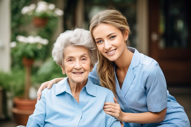 Nurse caring for an elderly woman at home