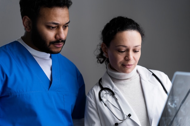 Nurse and doctor team ready for work day