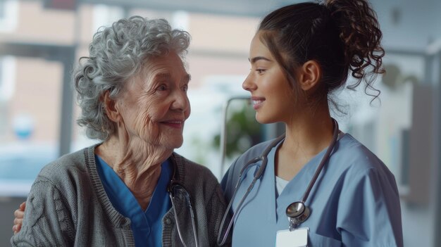 Photo the nurse and elderly woman