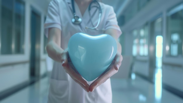 Photo nurse holding blue heart