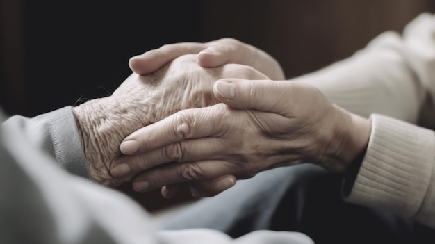 Nurse holding senior man's hands for sympathy