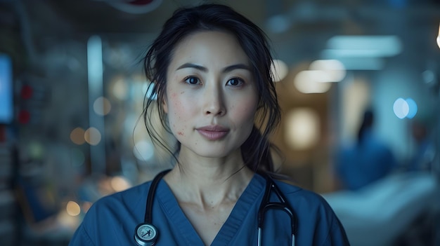 Nurse Holding Up Medical Chart with Varying Circle Patterns in Blurred Patient Room