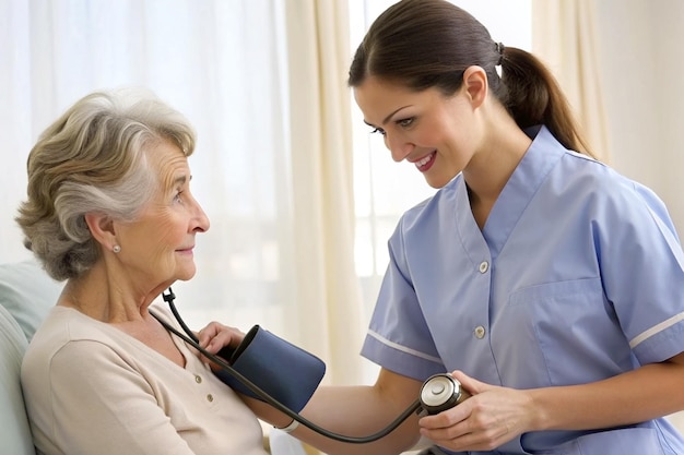 nurse measuring patient blood pressure