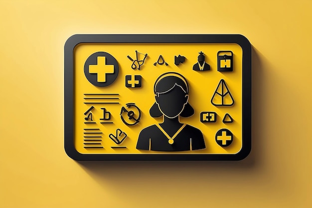 Photo nurse sign doctor medical assistance clinic hospital disease diagnose channel flat 3d shadow design yellow background black vector product brand service label banner board display app icon