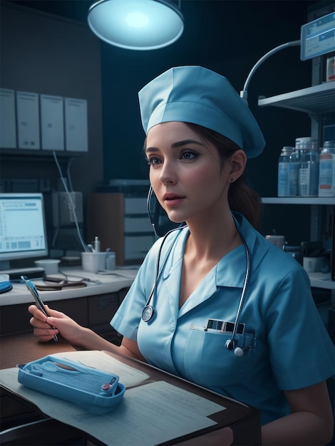 A nurse at their workspace