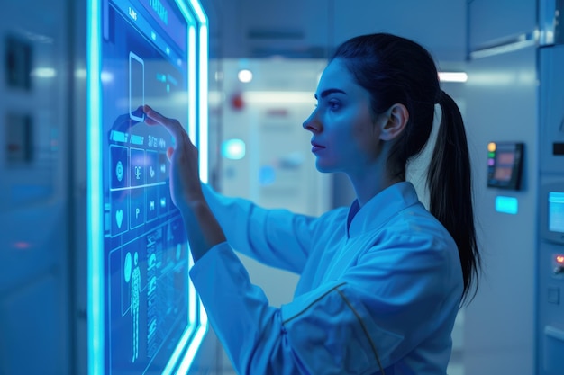 Nurse using modern medical equipment