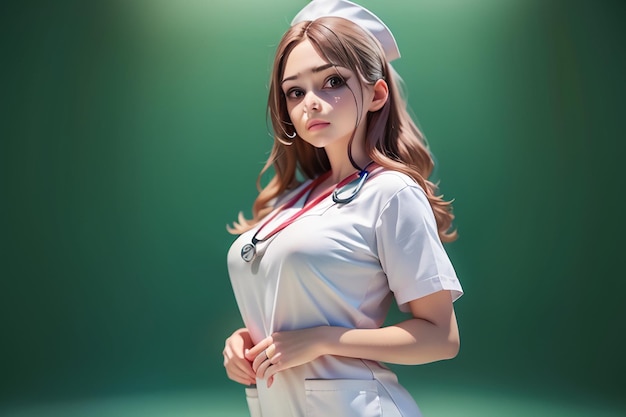 A nurse in a white uniform with a stethoscope around her neck