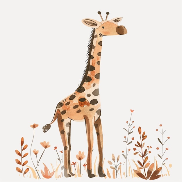 nursery art safari theme of a cute giraffe character in soft dreamy colors