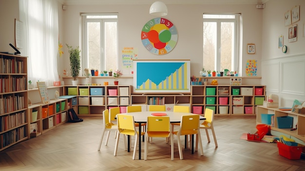 nursery preschool children kids studying learning in a class with teacher