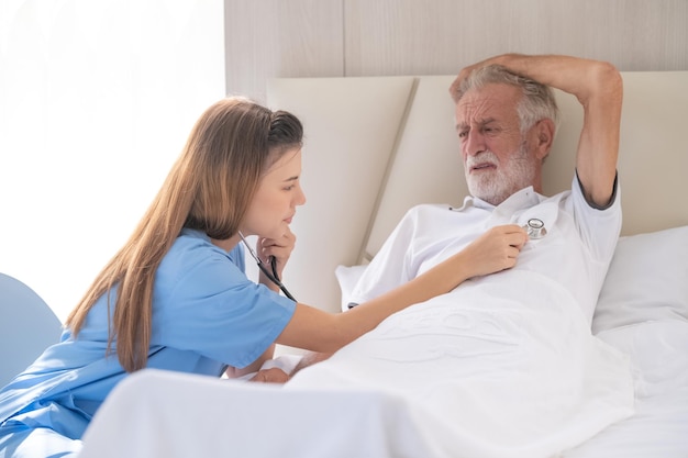 Nurses are caring for elderly patients at home Home care concept