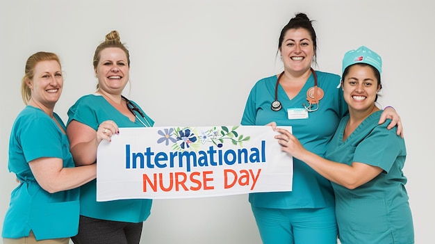 Nurses holding a banner that says International Nurses Day