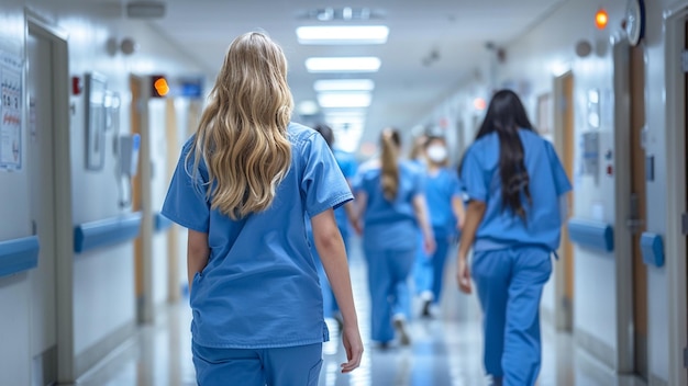 nurses walking down a hallway with a sign that says medical service