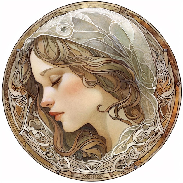 Nurturing Cancer Girl Art Nouveau Style Portrait of a Compassionate and Caring Young Woman