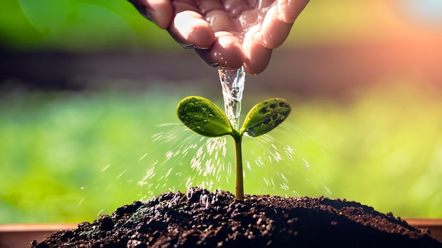 Nurturing Nature Free CloseUp Photo of Hand Watering Sapling A Touch of Care and Growth