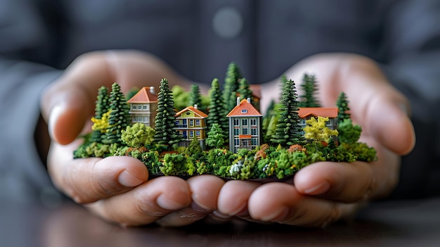 Photo nurturing nature with a miniature ecofriendly community in your hands