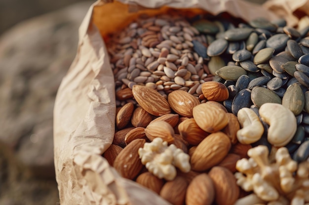 Nut and seed mix in paper bag