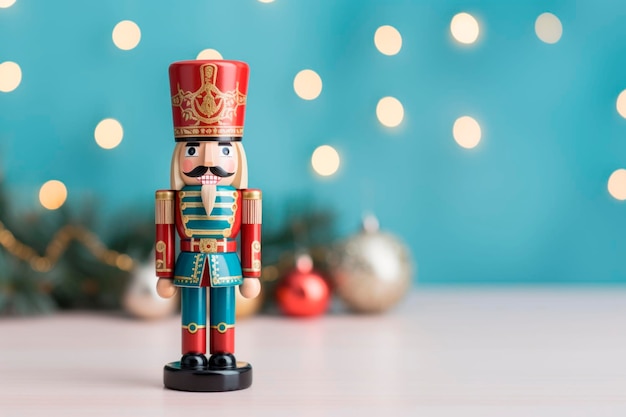 A Nutcracker toy on a bright background Mockup Space for text