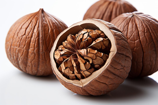 Nutmeg Isolated on White Background Macro Shot